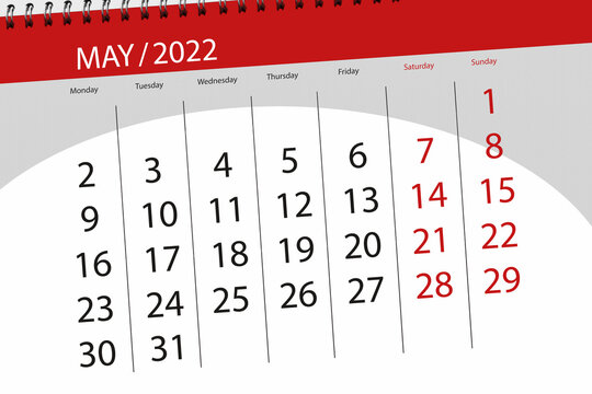 Calendar planner for the month may 2022, deadline day