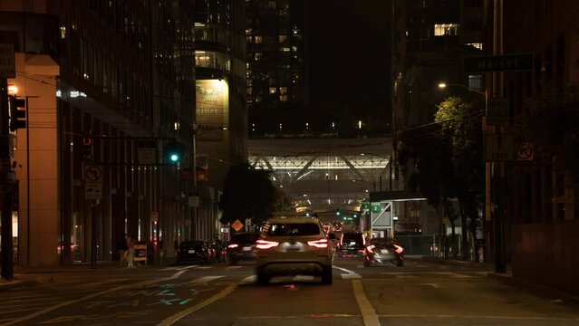 San Francisco Financial District Market Street, Traffic Night Timelapse