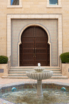 A traditional Moroccan wooden gate, at the North African Jewish Heritage Center in Jerusalem