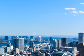 青空と建物の都市風景素材　ビジネスイメージ　日本　東京都六本木　眺望　超高層ビル群