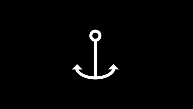 White picture of anchor on a black background. ship details. Distortion liquid style transition icon for your project. 4K video animation for motion graphics and compositing.