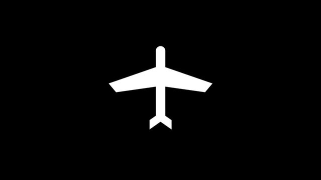 White picture of plane on a black background. flight transport. Distortion liquid style transition icon for your project. 4K video animation for motion graphics and compositing.