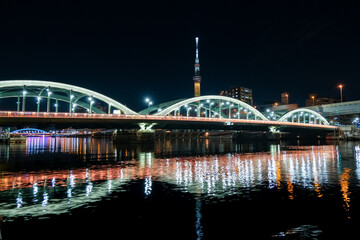 東京都 隅田川に架かる厩橋の夜景