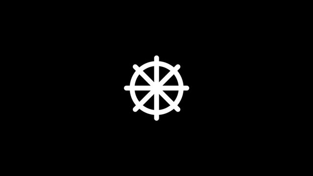 White picture of wheel on a black background. boat and yacht management. Distortion liquid style transition icon for your project. 4K video animation for motion graphics and compositing.
