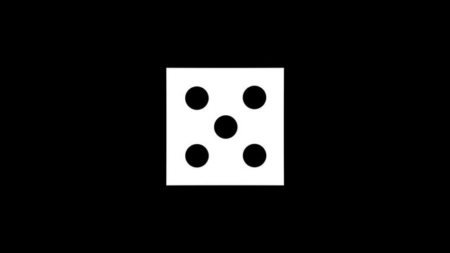 White picture of dice on a black background. casino game. Distortion liquid style transition icon for your project. 4K video animation for motion graphics and compositing.