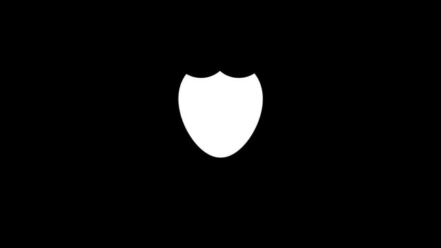 White picture of shield on a black background. virus protection. Distortion liquid style transition icon for your project. 4K video animation for motion graphics and compositing.