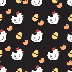 Hen and Chicks Bird Family Vector Graphic Cartoon Seamless Pattern