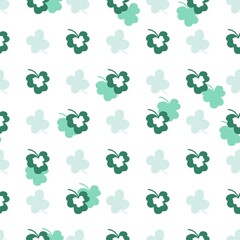 Cute Green Clover Leaves Flat Vector Graphic Art Seamless Pattern