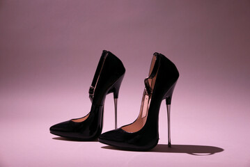 fetish black shine extreme high heels