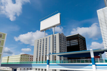Obraz premium 3D mockup large blank billboard over building roof
