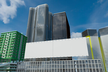 3D mockup large blank billboard over building roof