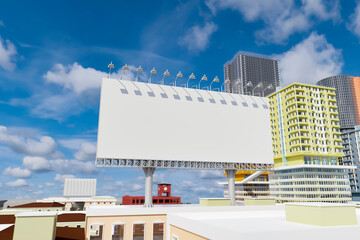 3D mockup large blank billboard over building roof