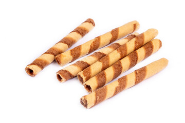 Obraz premium Chocolate wafer stick roll isolated on white background