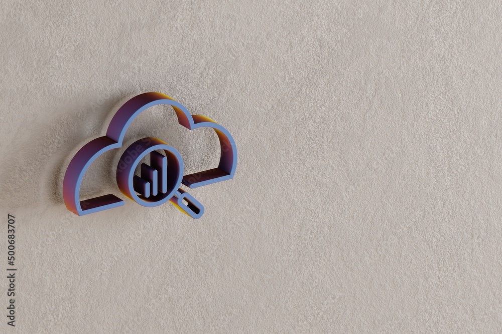 Aufkleber beautiful abstract illustrations blue cloud with search symbol icons on a wall beton background. 3d 