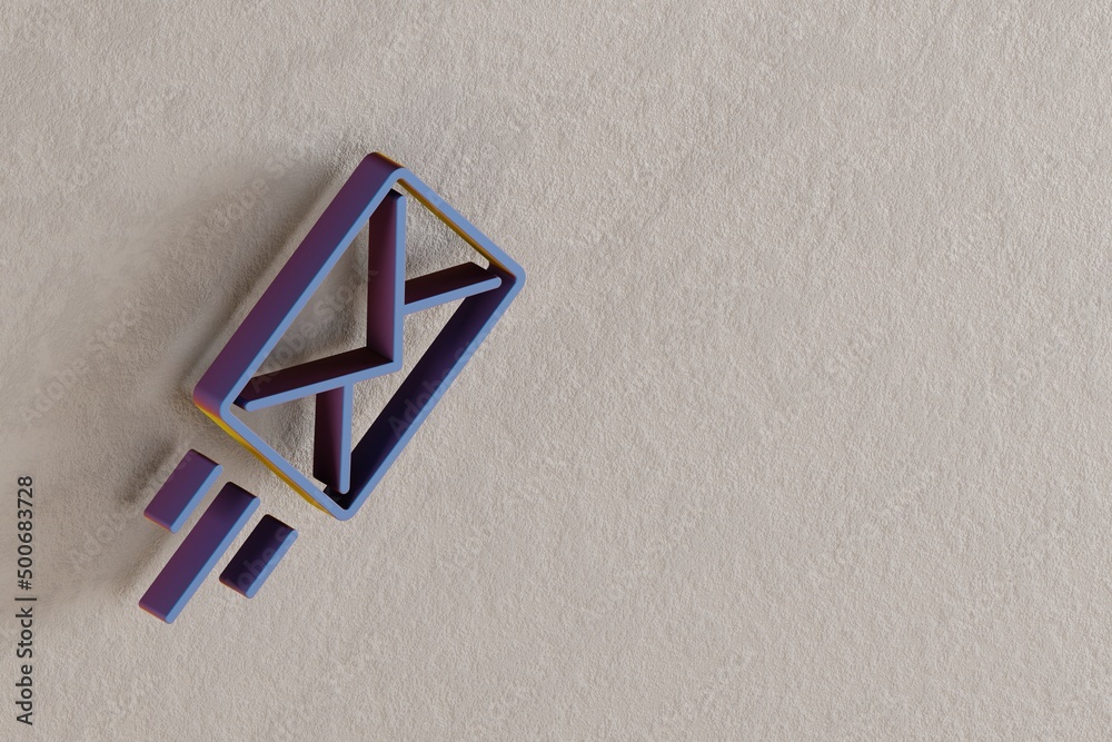 Poster beautiful abstract illustrations blue mail symbol icons on a wall beton background. 3d rendering ill