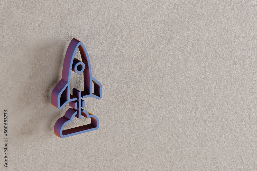 Aufkleber beautiful abstract illustrations blue rocket with cloud symbol icons on a wall beton background. 3d 
