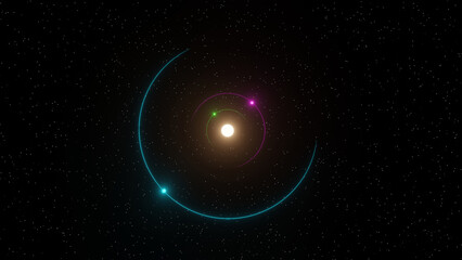 Obraz na płótnie Canvas Colorful orbit of a star system with star field in background (3D Rendering)