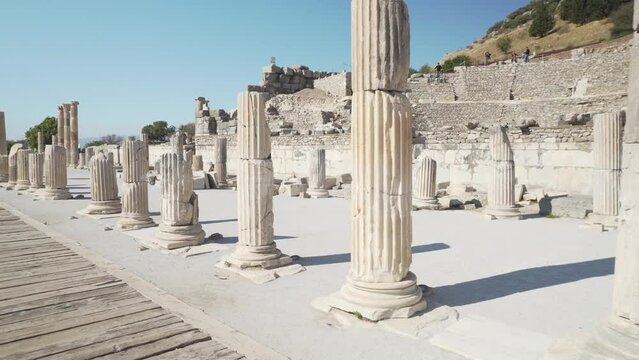 Scenic columns and ruins of the Odeon in Ephesus (Efes)