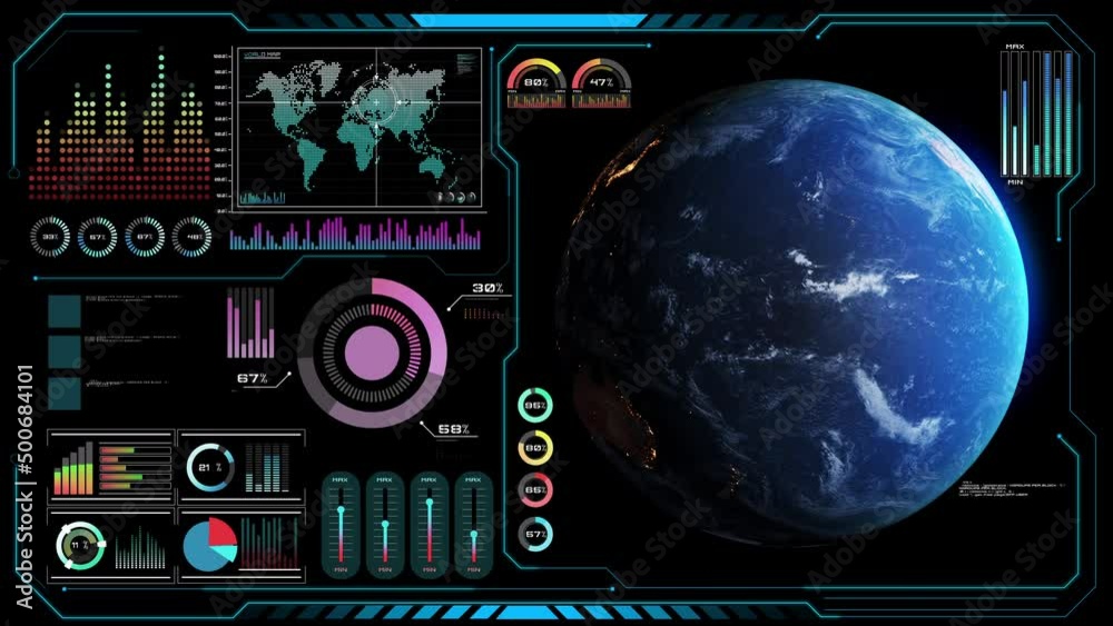 Wall mural futuristic vr head-up display design with orbital global network 3d rendering motion graphic . hud e