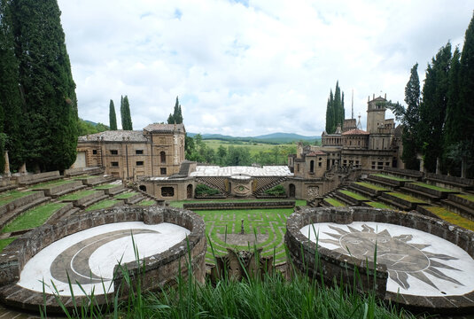 June 2016-The architectural folly garden of La Scarzuola, built by Tomaso Buzzi. The amphitheatre, Umbria, Italy,