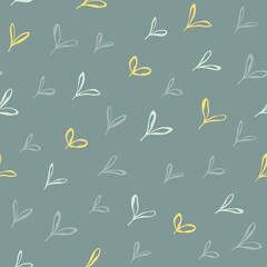 Vector hand drawn leaves seamless pattern. Green-gray repeat background for wallpapers, cards, wrapping or fabric.