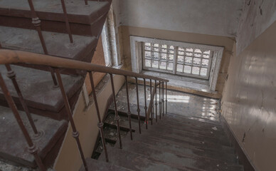 Obraz premium Urban exploration in an old abandoned hospital in a historic mansion in Poland - Urbex in Turczynek