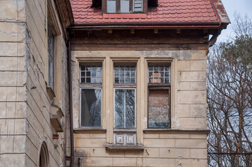 Fototapeta na wymiar Urban exploration in an old abandoned hospital in a historic mansion in Poland - Urbex in Turczynek