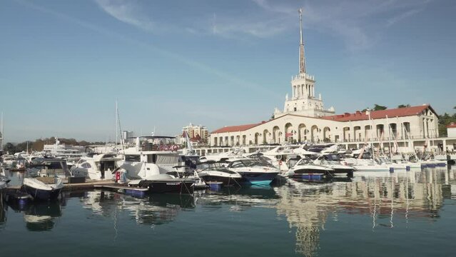 View of the Commercial Sea Port of Sochi in Russia