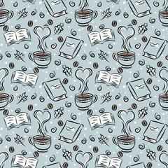 Coffee and Books Seamless Pattern - 500685907