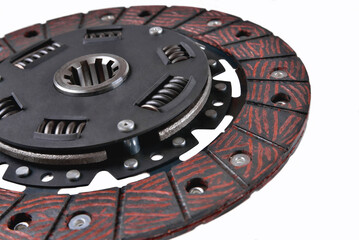 Clutch disc, car clutch disc, car transmission, white background, selective focus, soft focus