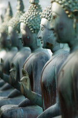 Row of Buddha statues at Ganagarama temple, Sri Lanka