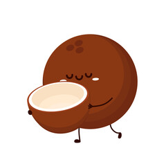Half coconut. Coconut cartoon vector on white background. Coconut milk.