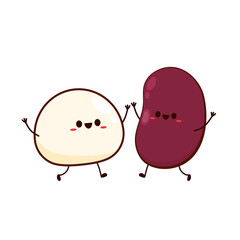 Mochi and Kidney bean character design. wallpaper. free space for text. Mochi vector. Japanese rice dessert.