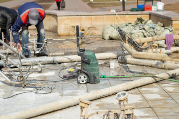 Fountain repair. The city fountain has been dismantled for prophylaxis.