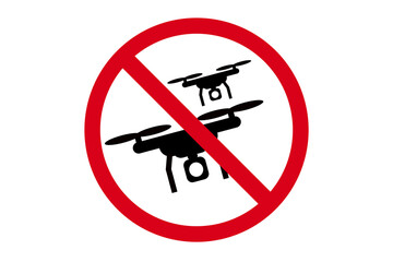 No drone zone red sign. No drones icon vector illustration. Flights with drone prohibition.