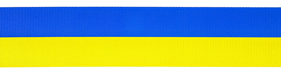 Blue and yellow ribbons isolated on a white background, Ukraine flag. Concept of supporting Ukraine.