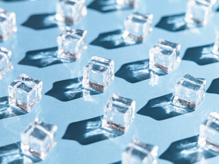 Cold ice on blue background, Cool summer background, Nobody