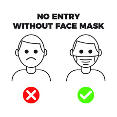 No Entry Without Face Mask or Wear a Mask Icon vector illustration