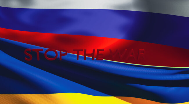  3 D rendering, Russia flag background image Ukrainian flag background concept for an international day of peace freedom pray for Ukraine and stop war concept