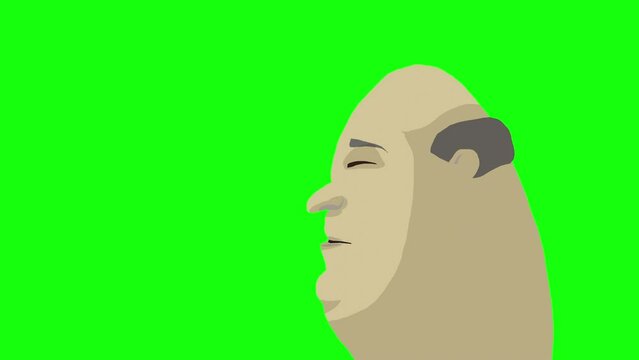 Green Screen of fat middle aged man eating giant hamburger, fast food 4k animation
