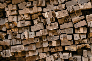 old wood stick stock pile for reuse or recycle closeup