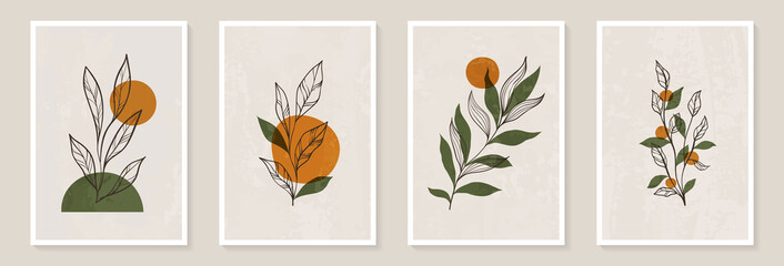 Creative minimalist hand draw Abstract art background. Modern aesthetic illustrations. Bohemian style Collection of contemporary artistic Design for wall decoration, postcard, poster, brochure