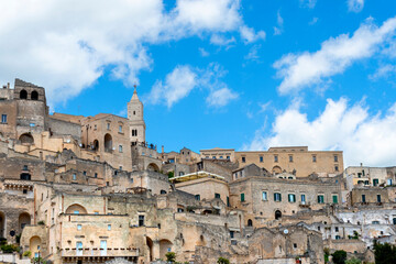 Fototapeta premium Horizontal View of the City of Matera on Blue Sky Background