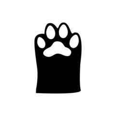 Cat paw. Home pet. Black silhouette of soft cat paw isolated on white background. Design element for logo. Vector