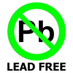 Lead free sign. Vector illustration of green circular prohibition sign with crossed out Pb icon inside. symbol isolated on white background. - obrazy, fototapety, plakaty