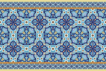 Papier Peint photo Lavable Portugal carreaux de céramique Arabic decorative geometric azulejos tile patchwork. islamic, morocco style blue color vector seamless patterns