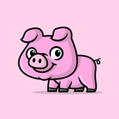 CUTE LITTLE PIG IS SMILING CARTOON ILLUSTRATION.