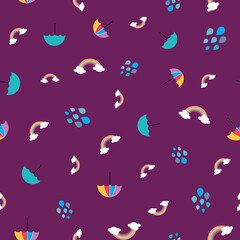 Winter weather seamless vector pattern on purple
