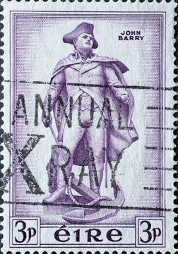 Ireland - circa 1956: a postage stamp from Ireland, showing the portrait of Irish American naval officer John Barry (1745-1803).