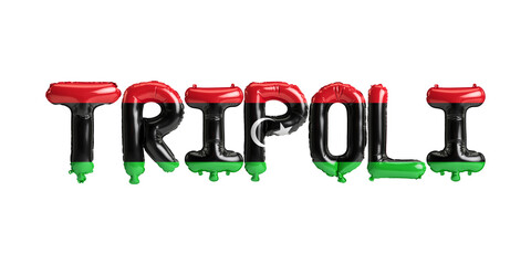 3d illustration of Tripoli capital balloons with Libya flags color isolated on white - obrazy, fototapety, plakaty